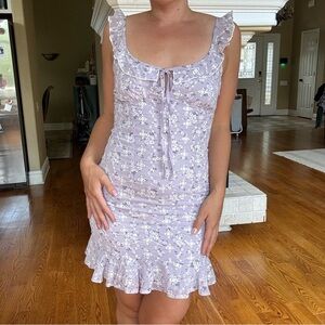 Storia Lavender Sheer Eyelet babydoll Floral Mini Dress Flutter Sleeve Size S
